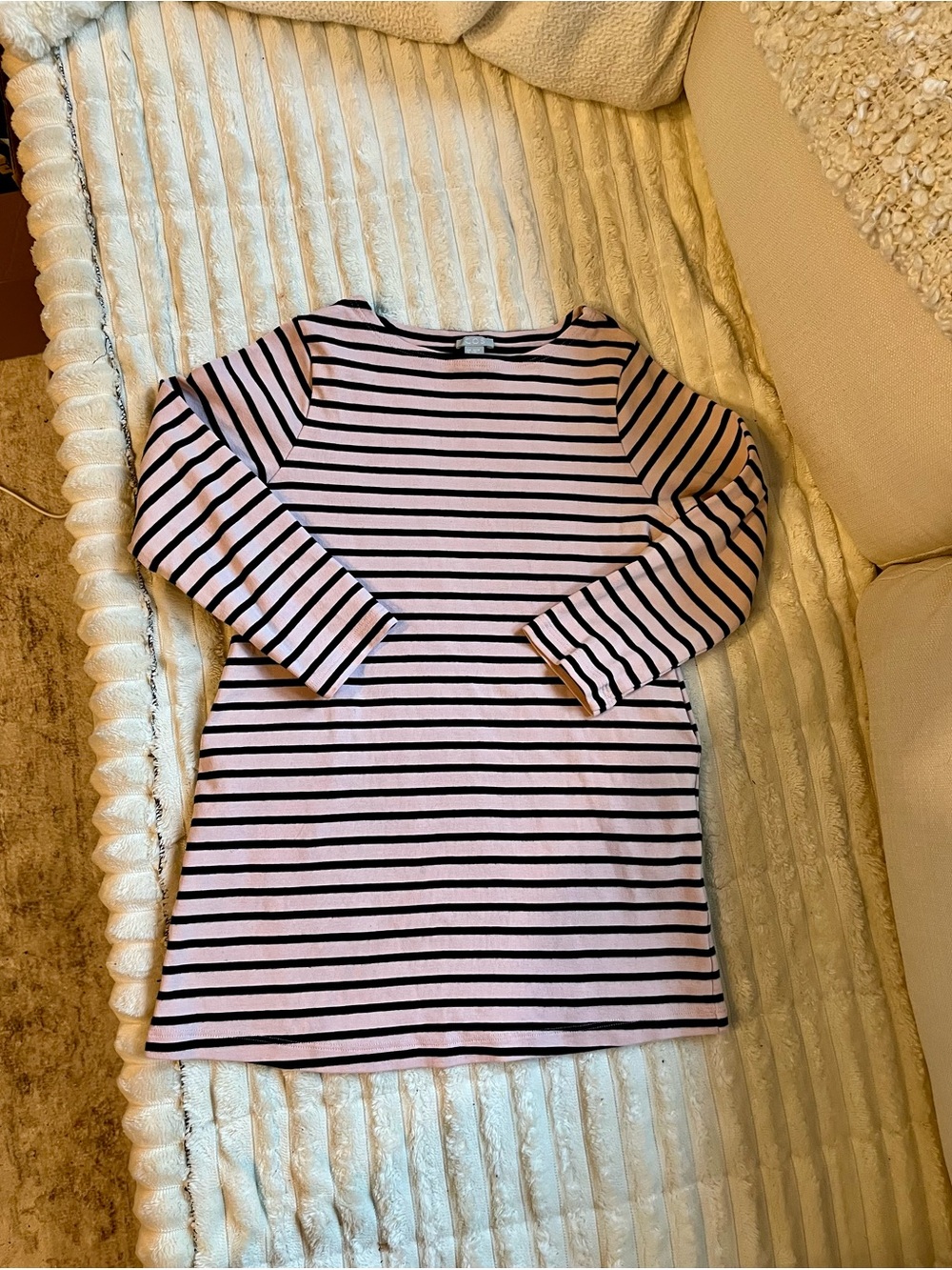 COS Pink and Black Striped Long Sleeve Dress with Pockets - Sz 6-8 Youth